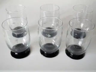 Gamle slebne glas 6 stk. klart glas med sort fod