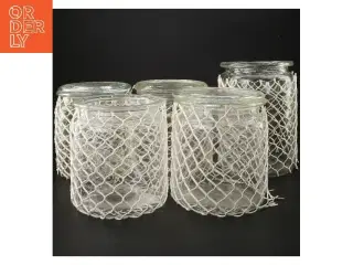 Glasbeholdere med hvid netdekor (str. 13-17 cm)