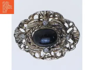 Antik broche med sort sten (str. 4,5 cm)