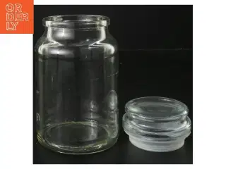 Glaskrukke med låg (str. Ø 8 cm længde 17,5 cm)