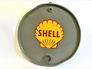 Rund metal skilt med Shell logo