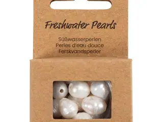 Ferskvandsperler, Gennemboret på langs, diam. 9-11 mm, hulstr. 2 mm, perlemor, 13stk./ 1 pk.