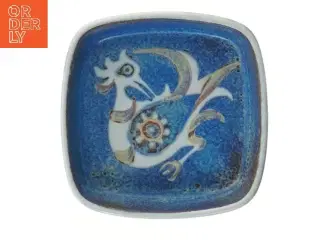 Blåt keramikfad med fuglemotiv fra Royal Copenhagen (str. 11x11 cm)