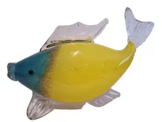Glas fisk i gul og blå
