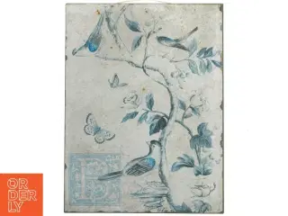 Metalskilt med fugle- og blomstermotiv (str. 35x27 cm)