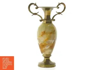 Onyx Marmor vase krukke med messing håndtag (str. 12 x 9 x 4 cm)