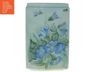 Håndmalet Blomsterdekoreret vase med blå snerler (str. 19 x, 12 x 5 cm)