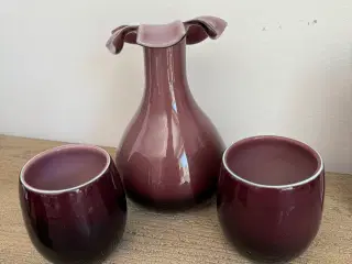 Vase og 2 glas til lys.