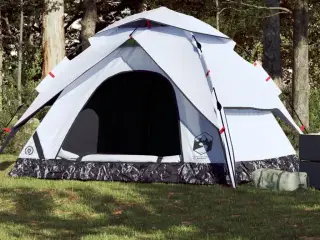 5-personers campingtelt kuppel quick-release mørklægning hvid
