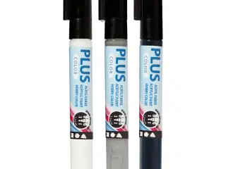 Plus Color Tusch, L: 14,5 cm, streg 1-2 mm, sort, råhvid, rain grey, 5,5 ml, 3stk./ 1 pk.