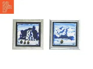 Små malerier i ramme fra Minannguaq Zeeb (str. 13,5 cm. x. 13,5 cm. 2 styk)