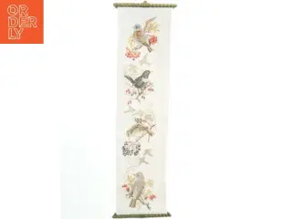 Broderet vægophæng med fuglemotiv (str. 60 cm)