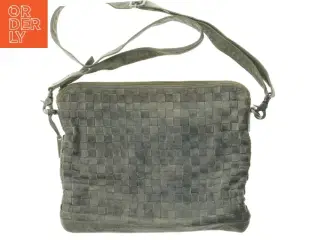 Flettet læderskuldertaske (str. 35 x 28 cm)