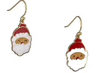 Jule-øreringe, med nissehoved, i rød og hvid ename