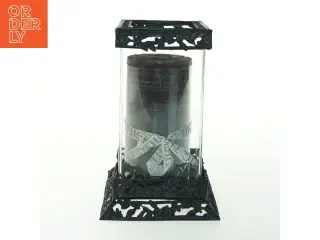 Lysestage med spejl og glas cylinder (str. H. 21 cm)
