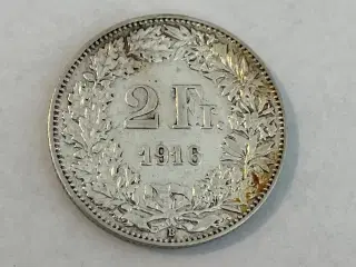 2 Francs Switzerland 1916 - Cleaned