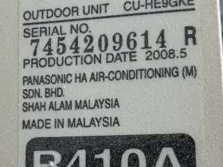 Panasonic varmepumpe ude- og indedel