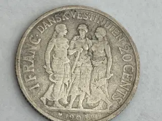 1 Franc / 20 Cents 1905 Dansk Vestindien - Ridser