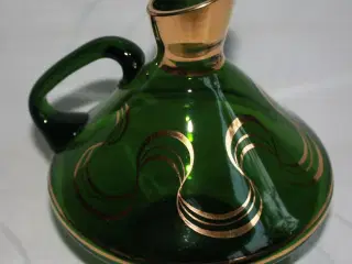 Vase / Kande af grønt glas med guld