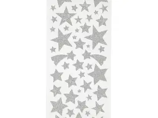 Glitterstickers, stjerner, ark 10x24 cm, sølv, 2ark/ 1 pk.