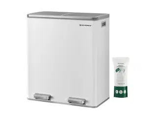 Skraldespand med to rum 2 × 30 l hvid/sølv, pedal og soft close