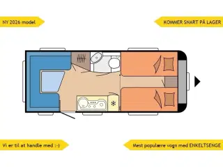 2026 - Hobby Excellent Edition 495 UL   Mest populære vogn med enkeltsenge. NY 2026 MODEL, KOMMER SNART PÅ LAGER = ring og hør nærmere