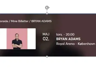 Bryan Adams koncert billetter (Golden Circle)