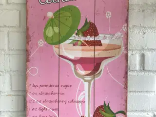 Skilt med Cocktail Strawberry Daiquiri og opskrift