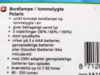 Bordlampe/Lommelygte genopladelig 