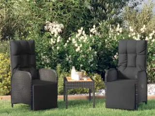 Havestole med lænefunktion og hynder 2 stk. polyrattan sort