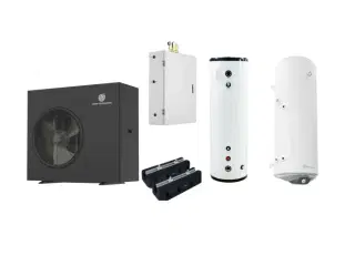 luft/vand varmepumpe 13 kW inkl. Hydrobox, varmvandsbeholder, buffertank & fødder