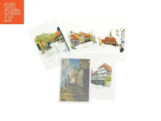 Postkort med bymotiver (str. 5 stk 17x12 cm)