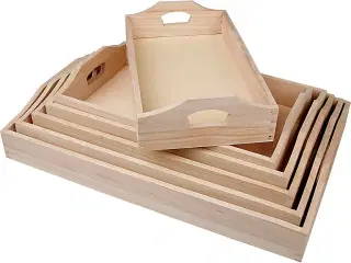 Serveringsbakker, H: 5 cm, L: 29+32+35+38+41+44 cm, B: 16,5+19+22+25+27+30 cm, 6stk./ 1 sæt