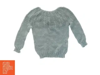 Grå håndstrikket uld-sweater (str. 30 x 37 cm ærme 23 cm)