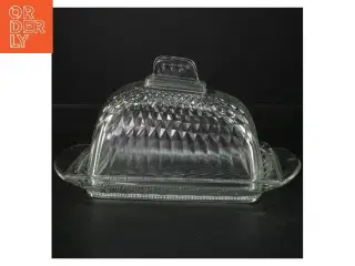 Vintage Glas Smørskål med låg (str. 27x15&19x12x12 cm)