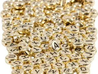 Bogstavperler, diam. 7 mm, hulstr. 1 mm, guld, 165g/ 1 pk.