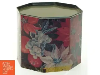 Sekskantet Vintage metalæske med julemotiv (str. 10x11 cm)