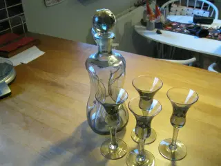 Holmegaard klukflaske+4 glas smoke