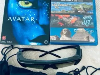 5 stk 3D briller og 2 blu rai film
