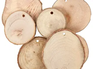 Træskiver med hul, diam. 40-70 mm, hulstr. 4 mm, tykkelse 5 mm, 25stk./ 1 pk.