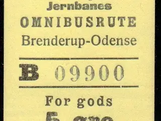 Nordvestfynske Jernbane - Omnibusrute - Brenderup-Odense - For Gods - 5 Øre - Ustemplet