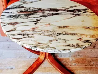 Marmor sofabord, teak fod