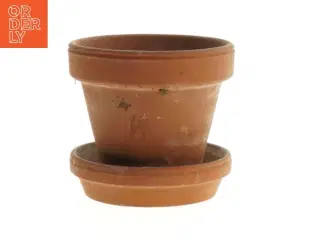 Terracottakrukke med underfad (str. Ø. 9 cm. længde, 8 cm)