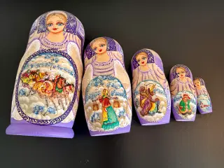 Stor håndmalet babuchka sæt af 5 figurer fra USSR