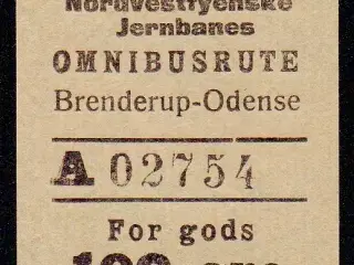 Nordvestfynske Jernbane - Omnibusrute - Brenderup-Odense - For Gods - 100 Øre - Ustemplet