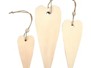 Træophæng, aflangt hjerte, H: 12+16+20 cm, tykkelse 5 mm, 3stk./ 1 pk.