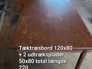 Taektræs bord 120 x 80 (220 x 80 med udtræksplader