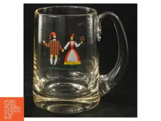Glaskrus med folkekunstmotiv (str. H. 11 cm. ø. 8 cm)