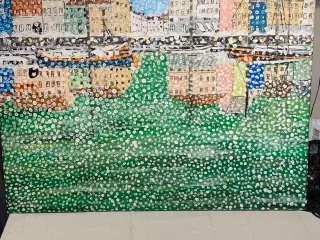 Akrylmaleri 60x60 Nyhavn spejler sig i havnebassin