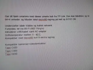 TP-Lin Tapo H200 smart Hub til overvågning. Ny.